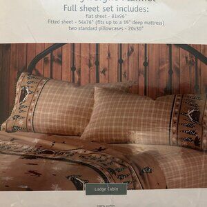 Cozy HOME CLASSICS Full-Size Flannel Sheet Set, with Rustic "Lodge Cabin" Motif